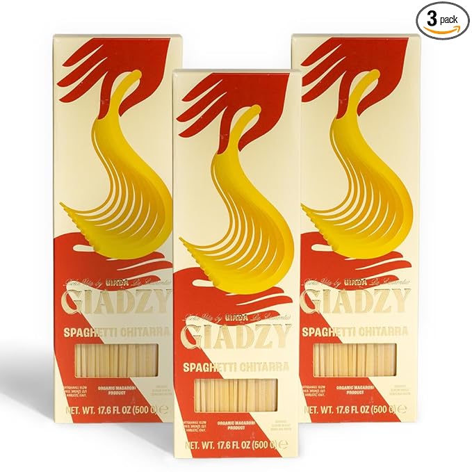 Giadzy by Giada De Laurentiis 3 Pack Organic Semolina Flour Spaghetti Chitarra Pasta - Made in Italy Artisanal Clean Ingredients - Non GMO
