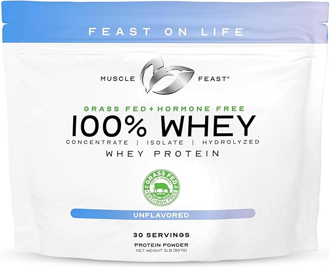 Muscle Feast 100% Grass Fed Whey Protein Powder All Natural Hormone Free Paure Raised Whey Protein Powder for Women &amp Men- Whey Concentrate Isolate &amp Hydrolyzed Protein Powder Blend- Unflavo