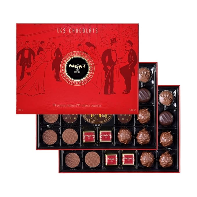Luxurious Chocolate Assortment in Red Tin Box Milk Chocolate and Dark CHocolate BonbonsAssortment 44 Pieces