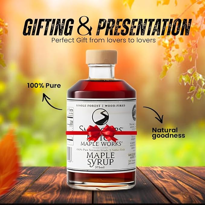 Smugglers’ Notch Maple Works – Single Forest Wood Fired – 100% Pure Vermont Maple Syrup – Natural Sweetener &amp Gluten Free – Rich Taste – Waffles and Pancakes Cocktails Marinades 12.68 Fl Oz. (3