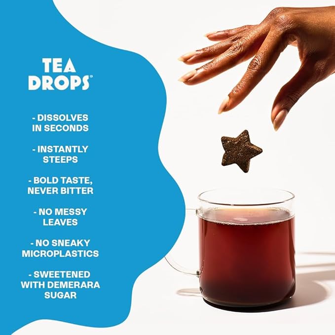 Tea Drops Sampler Box 25 Count | Organic Dissolvable Loose Leaf Tea | Iced or Hot | Microplastic-Free | Naturally Sweetened Organic Chai Rose Earl Grey Citrus Ginger Peppermint Matcha | 25 Serving