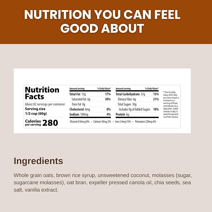 Erin Baker’s Homestyle Coconut Chia Granola with Ancient Grains - Made from Natural Ingredients Crunchy Texture Versatile Snack or Cereal - Vegan Friendly Non-GMO Resealable 160oz Bag 1‑Pack