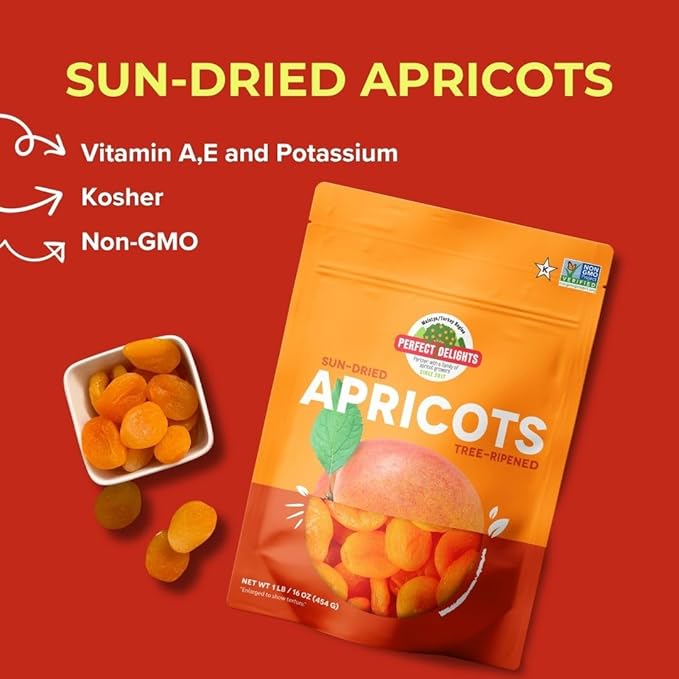 Perfect Delights Sun-Dried Turkish Apricots Vegan &amp Healthy Fruit Snack for Kids and Adults - Single Pack (16 oz)