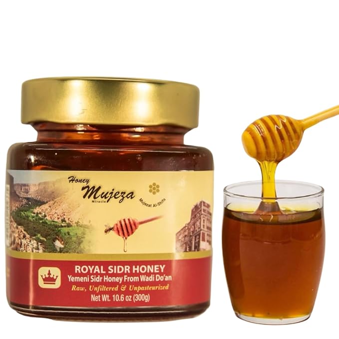 Authentic Yemen Douani Sidr Honey - Raw Royal Honey Supports Mental Health Memory and Cognition 100% Natural Raw Liquid Honey Gluten Free Glass Jar (300g / 10.6oz)
