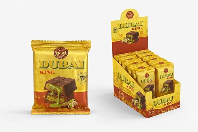 Angelique Chocolate Viral Pistachio Dubai Chocolate King ( Pack of 22 ) – Belgian Milk Chocolates with Knafeh &amp Real Antep Pistachios – Additives Free – Elegant Gourmet Gift Idea ( 2.82 Oz Angel