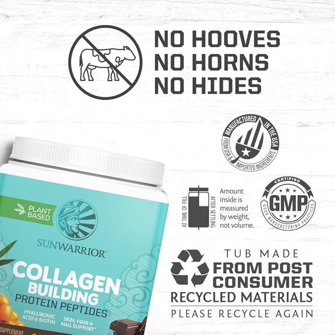 Sunwarrior Classic Vegan Protein Powder | Plant-Based 30 Servings Chocolate &amp Collagen Building Powder Hyaluronic Acid | 20 Servings Chocolate Flavored