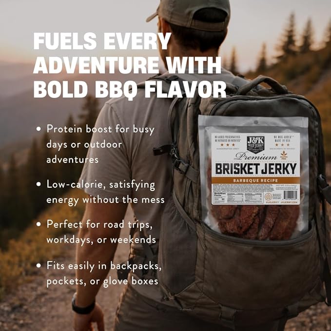 J&ampK Beef Brisket Jerky – BBQ Flavor – Hand Crafted Small Batch American Made Slab Jerky – Bold &amp Smoky Snack – 7oz Big Bag