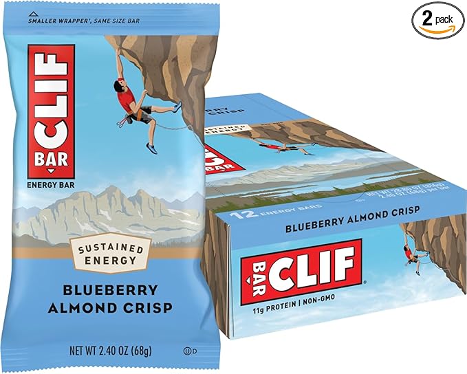 CLIF BARS - Energy Bars - Blueberry Almond Crisp - Made with Organic Oats - Plant Based Food - Vegetarian - Kosher (2.4 Ounce Protein Bars 24 Count)12 Count (Pack of 2)