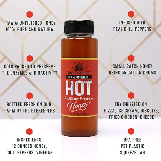 HONEY FEAST Dessert Honey Trio Gift Set – Includes 12oz Lemon Hot and Salted Honey – Perfect for Baking Drizzling Tea and Gourmet Desserts