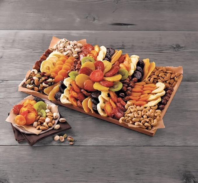 Harry &amp David Entertainer's Assorted Dried Fruit Nut Tray Includes Peaches Plums Mangoes Pears Kiwis Apricots Dates Prunes. Pistachios Almonds Cashews Pumpkins Seeds Raisins