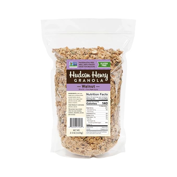 Hudson Henry Walnut Granola for Yogurt Snacking &amp Cereal | Gluten Free Granola with Nuts and Seeds | Protein Granola with Healthy Fats Non-GMO Small Batch Baked | 2.5 lb Bulk Bag