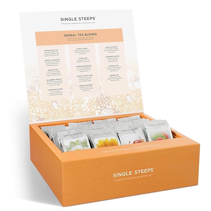 Tea Forte Single Steeps Loose Leaf Tea Sampler Tea Chest Assorted Variety Tea Box 28 Single Serve Pouches Herbal Tea