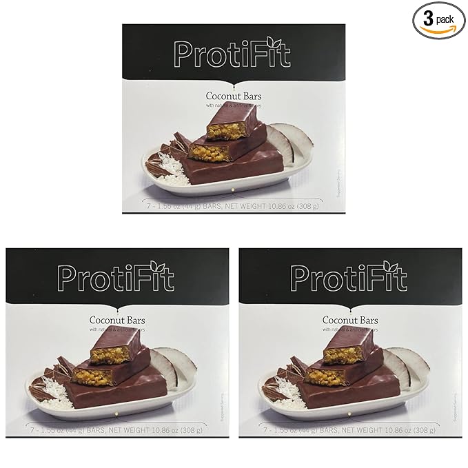 PROTIFIT - Low Calorie Coconut Crunch Protein Bar 3 Pack High Protein 15g Protein Low Carb Low Sugar Ideal Protein Compatible 7 Servings Per Box (3 Pack)