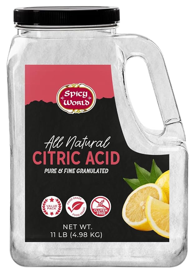 Citric Acid 11 LB Bulk Jar - All Natural Food Grade Non-GMO Citric Acid Powder for Cleaning Bath Bombs Preserving | Fine Granular &amp Premium Quality by Spicy World