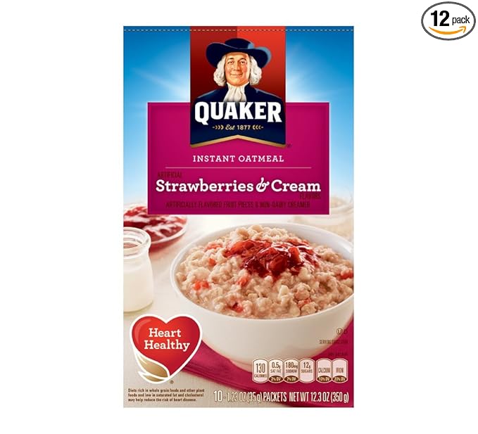Quaker Instant Oatmeal Strawberry &amp Cream 10 pk (Pack of 12)