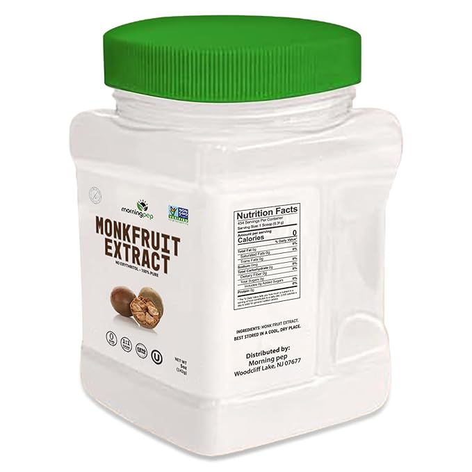 Morning Pep 100% Pure Monk Fruit extract sweetener No Erythritol Monkfruit Extract Powder NON-GMO Project Verified Keto Certified OU kosher No Fillers Zero Calories | Over 450 Servings | 5 oz