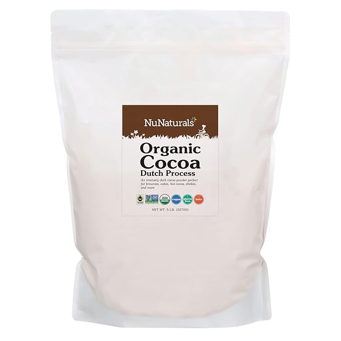 NuNaturals Organic Fairtrade Certified Cocoa Powder Premium Dutch-Process For Drinking and Baking 5lb
