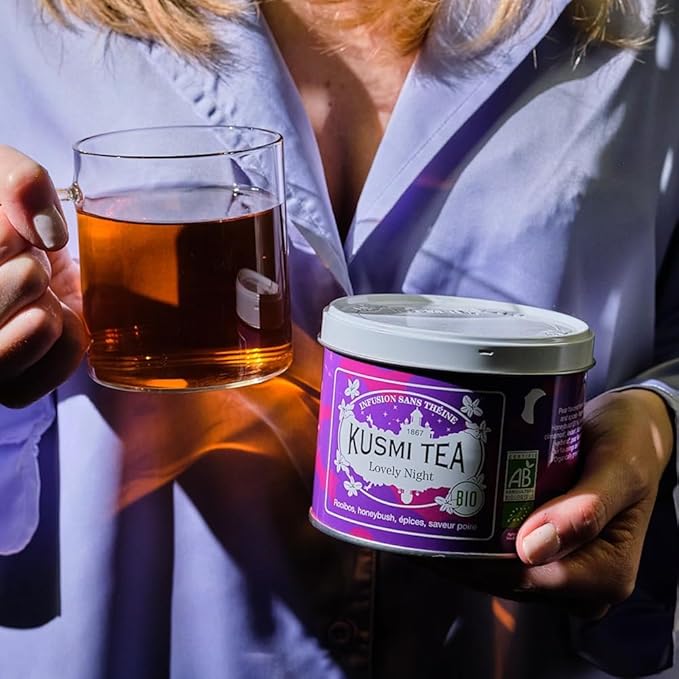 Kusmi Tea - Lovely Night - Organic Herbal Tea - Rooibos Herbal Tea with Honeybush Pear Licorice &amp Linden - Caffeine Free Tea - Loose Leaf Tea - Tin Box of 3.5 oz - Quantity for about 50 cups