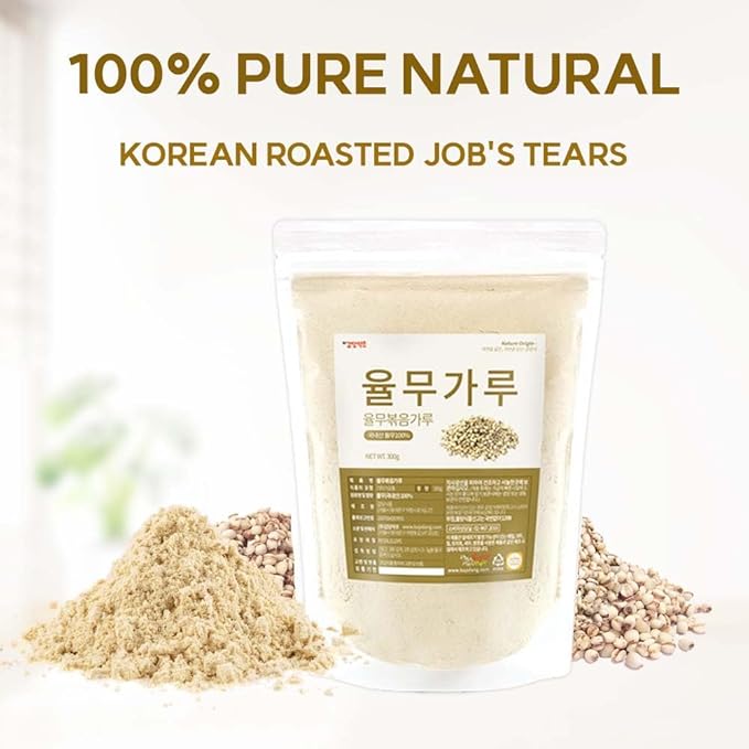Korean Job's Tears Powder – 100% Roasted or Raw Yulmu from Korea Finely Ground No Additives Plant-Based Ingredient for Smoothies Porridge and Cooking 볶은율무가루 (10.6 oz (300g) Roasted Job's Tears)