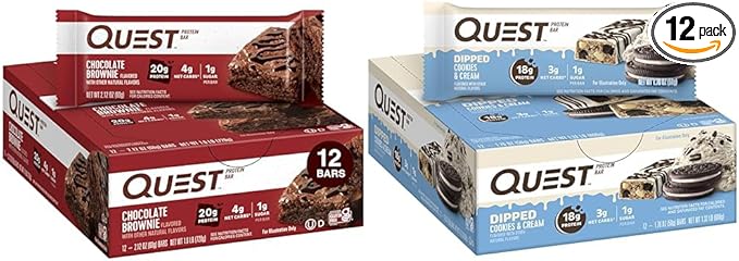 Quest Chocolate Brownie &amp Cookies &amp Cream Dipped Protein Bars Bundle High Protein Gluten Free Keto Friendly 12 Count