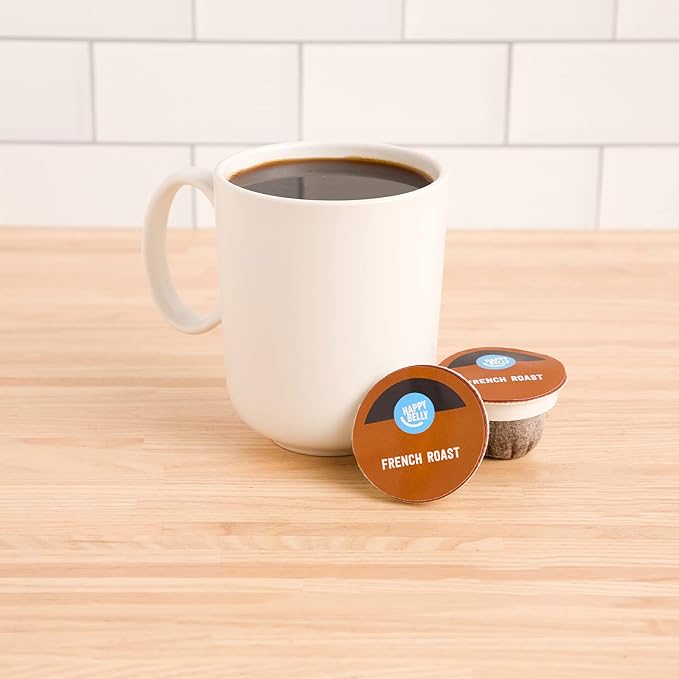 Amazon Brand - Happy Belly French Roast Compostable Coffee Pods (Dark Roast) Compatible with K-Cup Brewer 96 Count