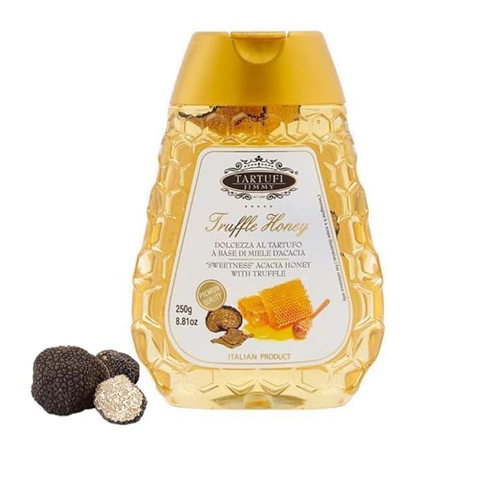 Superior Acacia Honey with Dried Summer Truffle 100% Pure [VitaminsOrganic Acids Gluten- free Sweetener Energy Booster Squeeze Bottle] Miel Trufas Net Weight: 8.81oz/250gr - by Tita Italian