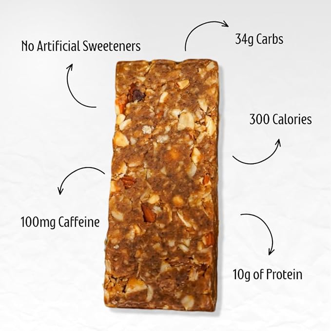Deadline Bar Caffeinated Energy Bar Brown Sugar Almond 8pk - 100mg Caffeine - 10g Protein - 34g Carbs - 300 Calories - All Natural - No Artificial Ingredients - No Preservatives