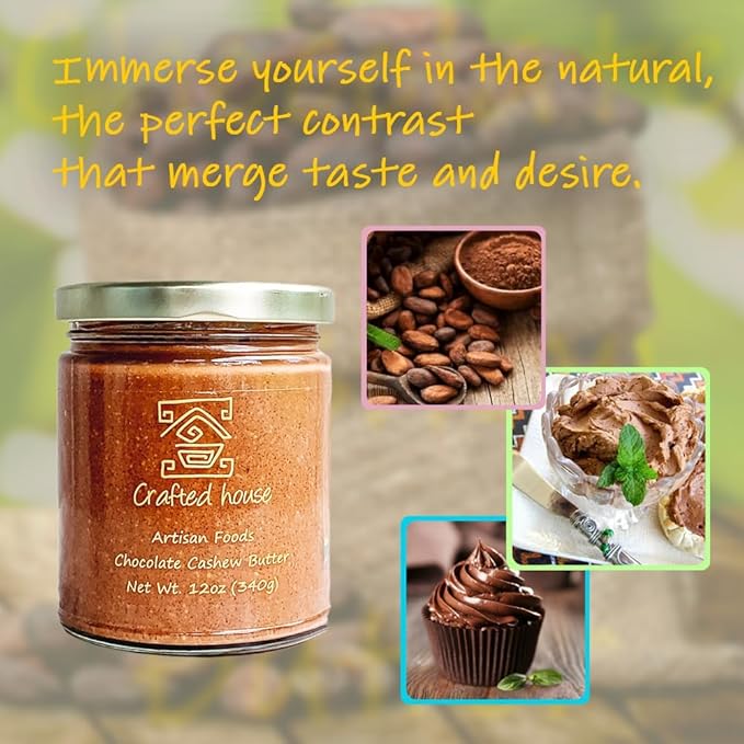 Crafted House Chocolate Cashew Butter 12 oz (4 Pack) Chocolate Spread - Healthy &amp Dark Vegan Natural Organic Cashew Butter - Non-GMO Gluten Free Dairy Free Vegan