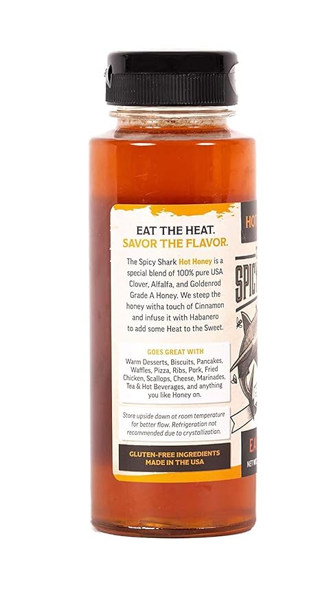 The Spicy Shark Hot Honey 12 oz Bottle (2 Pack) 100% pure Spicy Hot Honey Made in the USA Gluten-Free &amp Paleo