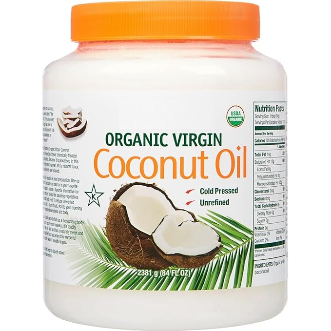 USDA Organic Extra Virgin Coconut Oil 84 fl oz - Cold Pressed Unrefined &amp Chemical Free - Best for Cooking Baking Skin Moisturizer &amp Hair Care - Non-GMO &amp Keto Friendly