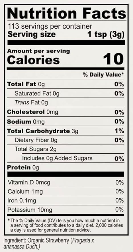 Anthony's Organic Strawberry Powder 12 oz Freeze Dried Gluten Free No Sugar Added Non GMO