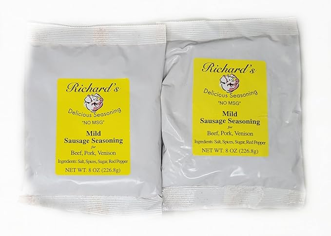 2 Pack of Delicious Sausage Seasoning Mild 8oz for Beef Pork and Venison by Richards