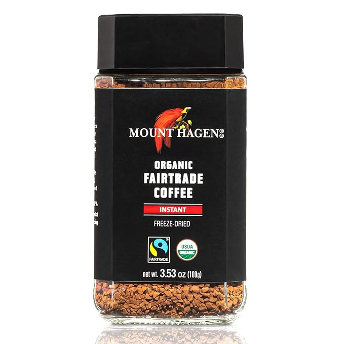 Mount Hagen Jar + Resealable Pouch Organic Freeze Dried Instant Coffee - Combo Pack | Eco-friendly Fair-Trade Medium Roast Arabica Beans [3.53oz Jar + 7.05oz Resealable Pouch]