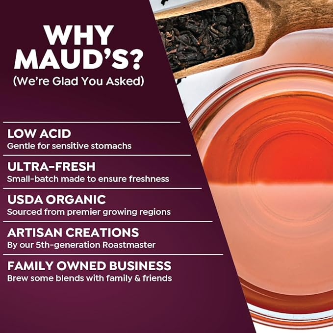 Maud's Organic English Breakfast Black Tea Pods 48 ct Single Serve Pods – 100% Gourmet Blended Tea Leaves Compatible with Keurig K Cups Maker