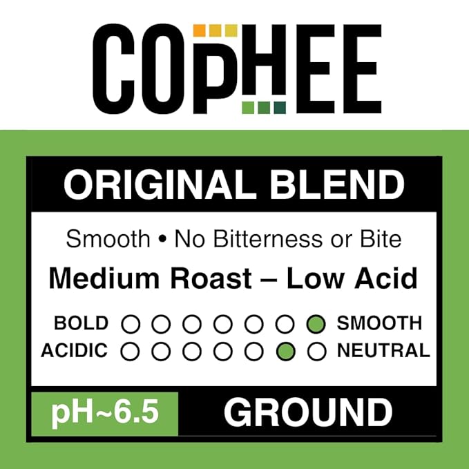 Low Acid Coffee – Original Blend – Bulk Pack – Ground Medium Roast – Smooth Non-GMO Arabica Coffee – Electrolyte Infused for Sensitive Stomachs Acid Reflux and Heartburn ~pH 6.5 – 32 oz Original by
