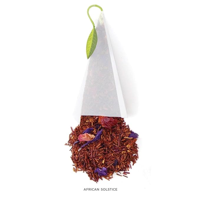 Tea Forte African Solstice Premium Caffeine-Free Herbal Tea Blend Event Box Bulk Pack 40 Count 10 per tray Individually Wrapped Handcrafted Pyramid Infusers