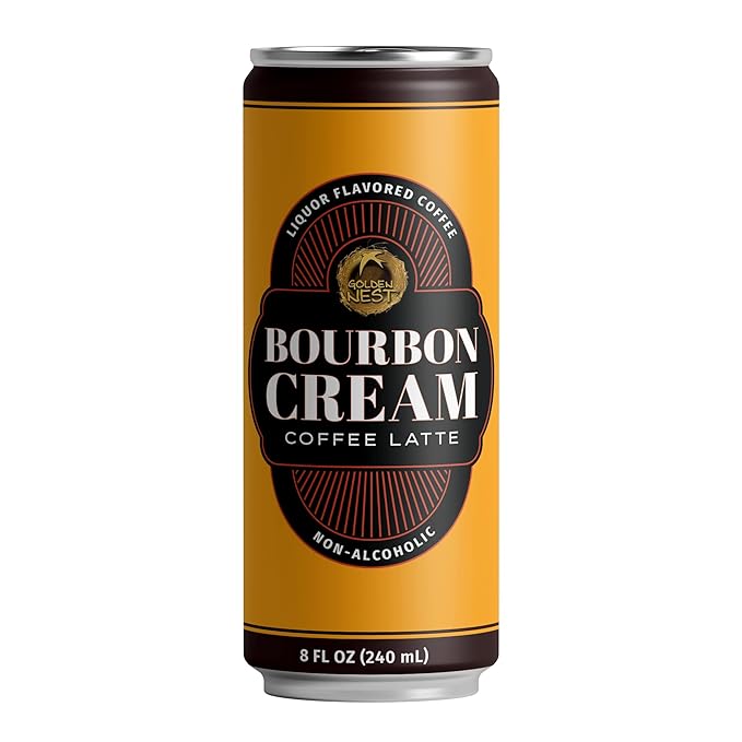 Golden Nest Liquor-Flavored Coffee Latte | Ready to Drink Liquor-Inspired Non-Alcoholic Creamy Beverage | All Natural No Preservatives | 8 Fl Oz Can (Bourbon Cream 8 Fl Oz (Pack of 12))