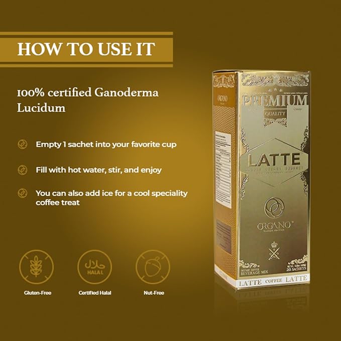 4 Boxes ORGANO Gourmet Cafe Latte100% Certified Ganoderma Lucidum (80 Sachets)
