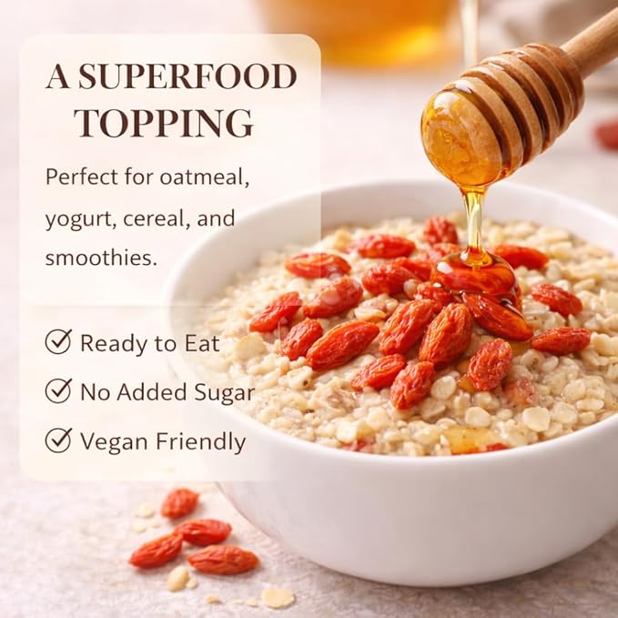 Organic Ningxia Goji Berries – USDA Certified Sun-Dried Superfood Non-GMO Dried Fruit Snack for Tea Oatmeal &amp Smoothies – 12 Ounces Resealable Bag