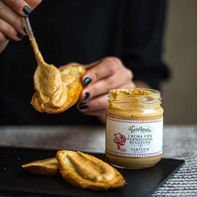 TartufLanghe Parmigiano Reggiano Black Truffle Cream Sauce - Authentic Italian Truffle Sauce for Pasta with Cheese Gourmet Cooking Cream Gluten Free Specialty Condiment - 6.34 oz (Pack of 1)