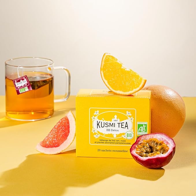 Kusmi Tea - Pack of 2 Boxes of Tea Bags - BB Detox - Iconic Detox Tea - 100% Organic - Blend of Green Tea Mate &amp Grapefruit - Organic Flavored Yerba Mate - 2x20 Tea Bags