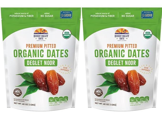 Generic Desert Valley Date ~ ORGANIC Deglet Noor Premium Pitted Dates Grown California Sun Ripened ~ 2 PACK ~ Kosher ~ 40oz (2.5lb) Large bag each