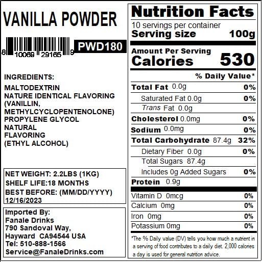 Fanale Premium Condensed Vanilla Bubble Tea Flavoring Powder | Perfect for Baking Smoothies Desserts and Drinks | Instant Flavoring Powder for Boba Milk Tea - 2.2 Pounds (Pack of 1)