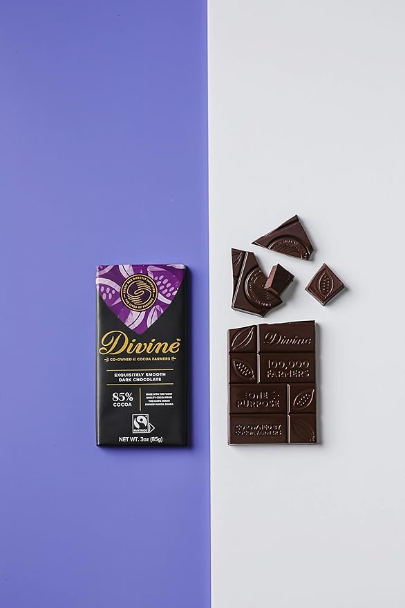 Divine Chocolate Bars - 85% Dark Chocolate - Made with Fairtrade Cocoa Natural Ingredients No Artificial Flavors | 3oz. Bars (12 Pack) Brand: Divine Chocolate