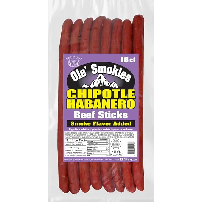Buffalo Bills Chipotle Habanero Ole' Smokies 16-ct Bulk 9-Inch Beef Sticks (two 1-lb bags)