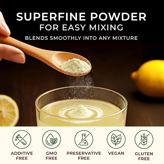 Organic Lemon Juice Powder 1.1 Lb Bulk Size - 100% Freeze Dried Fresh Zesty Flavor Great for Drinks &amp Baking - Rich in Vitamin C &amp Antioxidants Non-GMO Gluten-Free &amp No Added Sugar