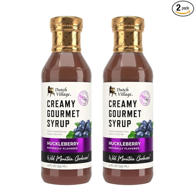 Creamy Gourmet Breakfast &amp Dessert Syrup | Organic Ingredients - Clean Label | No Preservatives Artificial Flavors or Corn Syrup | Gluten-Free | Dutch Village Huckleberry 12 fl oz -2 PK
