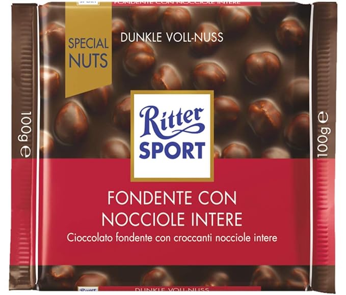 Ritter Sport Dark chocolate with Whole Hazelnuts 3.5-Ounce/100g Bars pack of 4