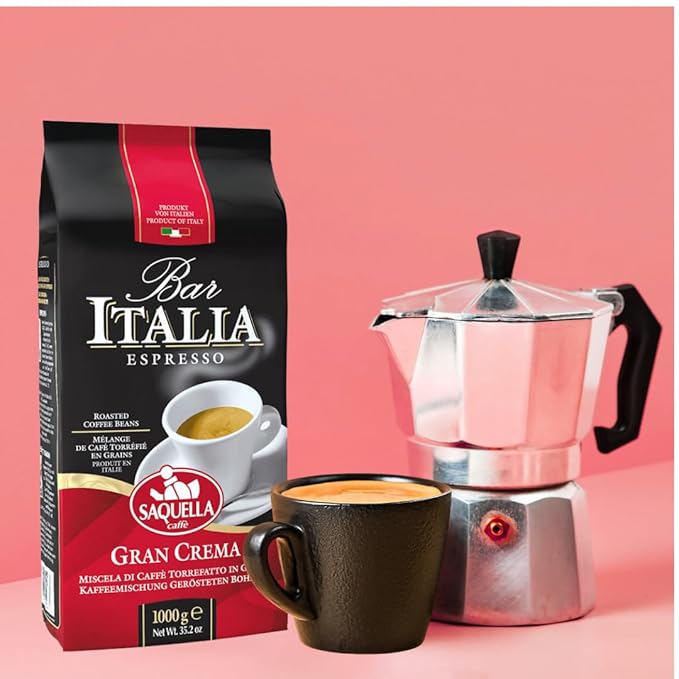 Saquella Bar Italia Gran Crema Espresso Coffee Beans 1kg (2.2 lb) | Authentic Italian Roast | Full-Bodied Velvety Crema &amp Rich Aroma | Perfect for Espresso Cappuccino &amp Latte