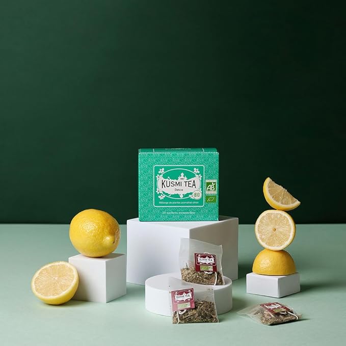 Kusmi Tea - Pack of 2 Boxes of Tea Bags - Detox - Organic Blend of Green Tea Mate &amp Lemon - Lemongrass Rose Hip and Lemon Flavours - Enjoy Hot or Iced - 2x20 Tea Bags